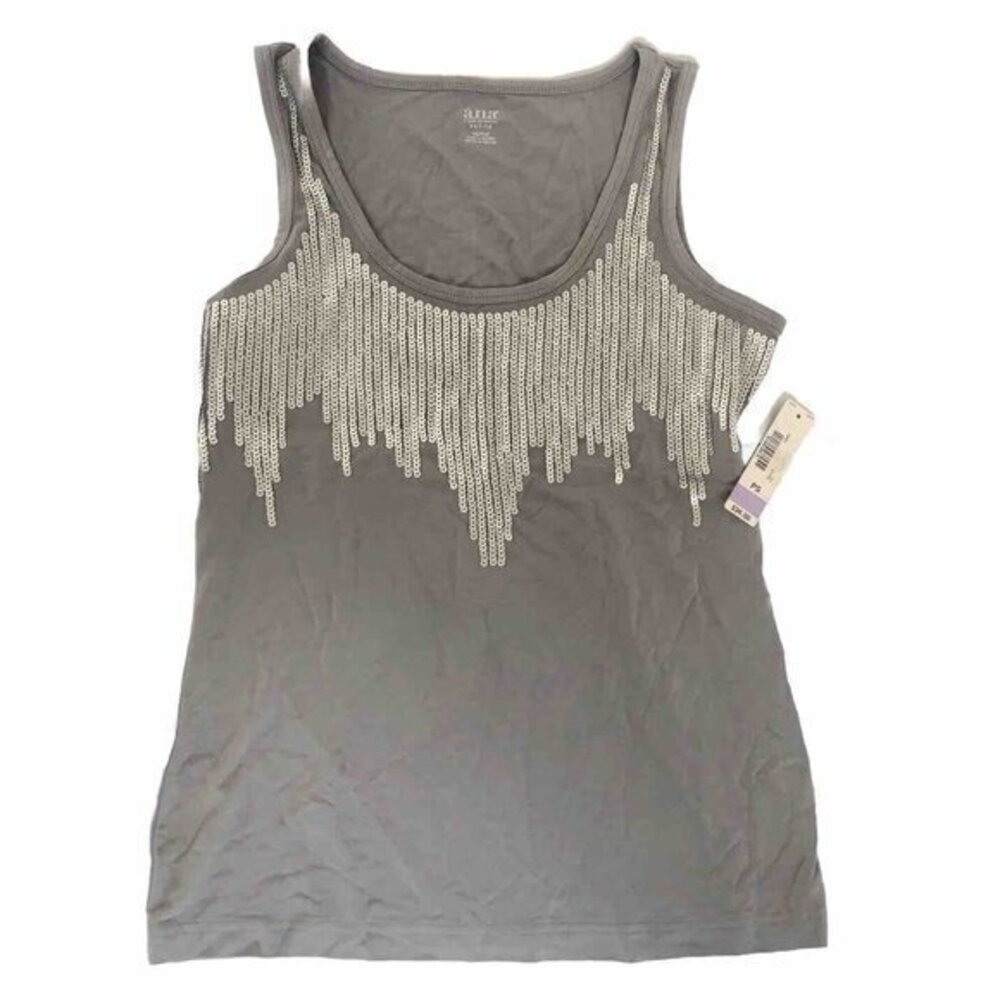 A.N.A A New Approach Womens Sequins Tank Silver Top Cami Size Small Petite